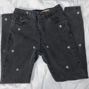 Black floral skinny jeans